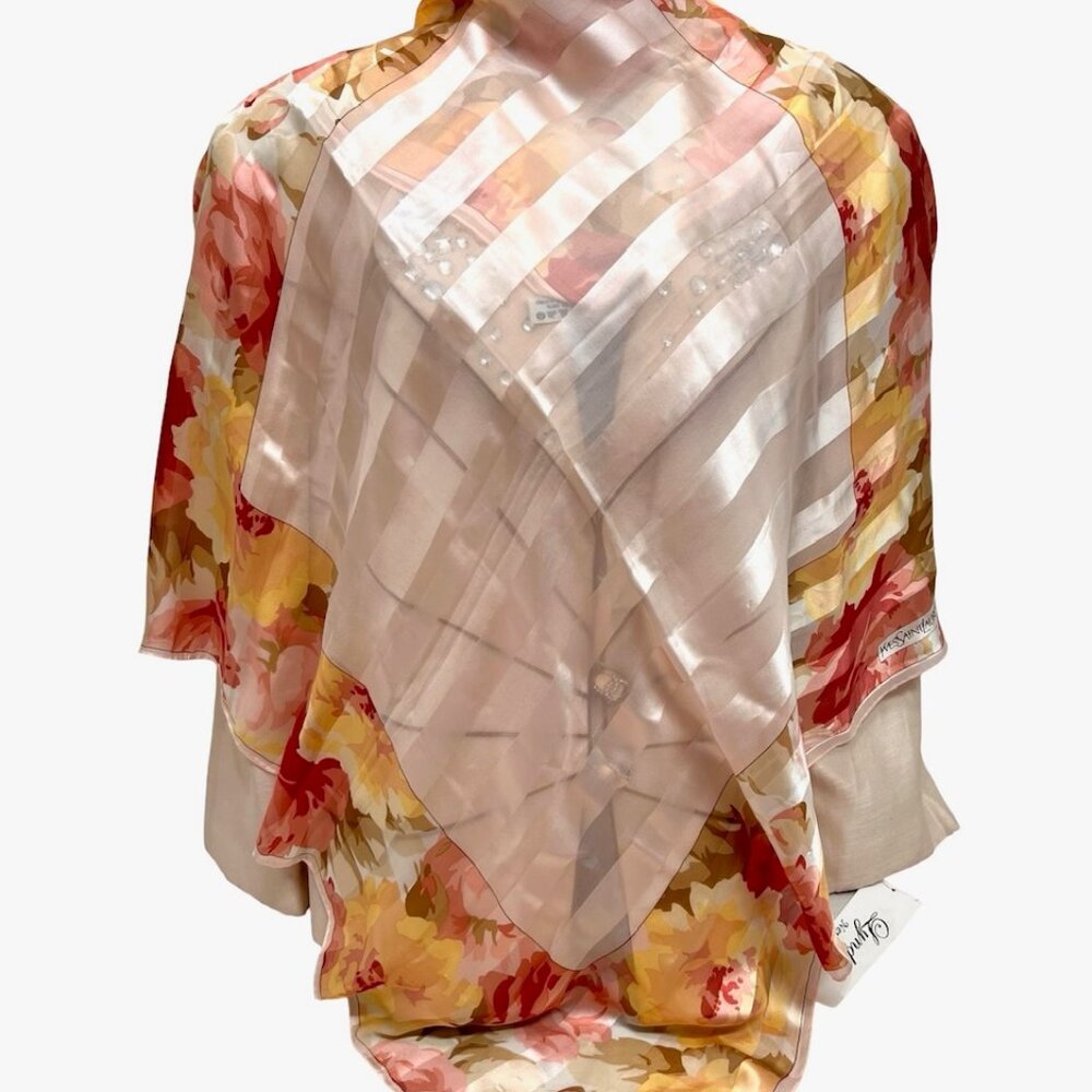 Yves Saint Laurent Scarf Chiffon/Satin Lg 34" 100% Silk light pink Floral (31 - Picture 5 of 13